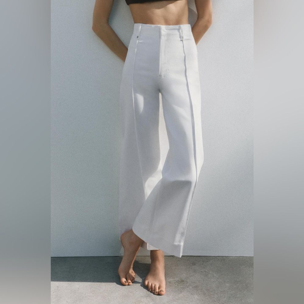 NWT Zara Wide Leg Tailored White Denim Jeans Size EU 40 US 8 - Picture 3 of 13